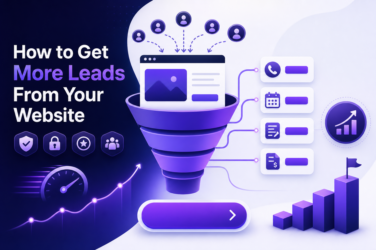 Website lead generation funnel turning visitors into calls, bookings, forms, and quotes