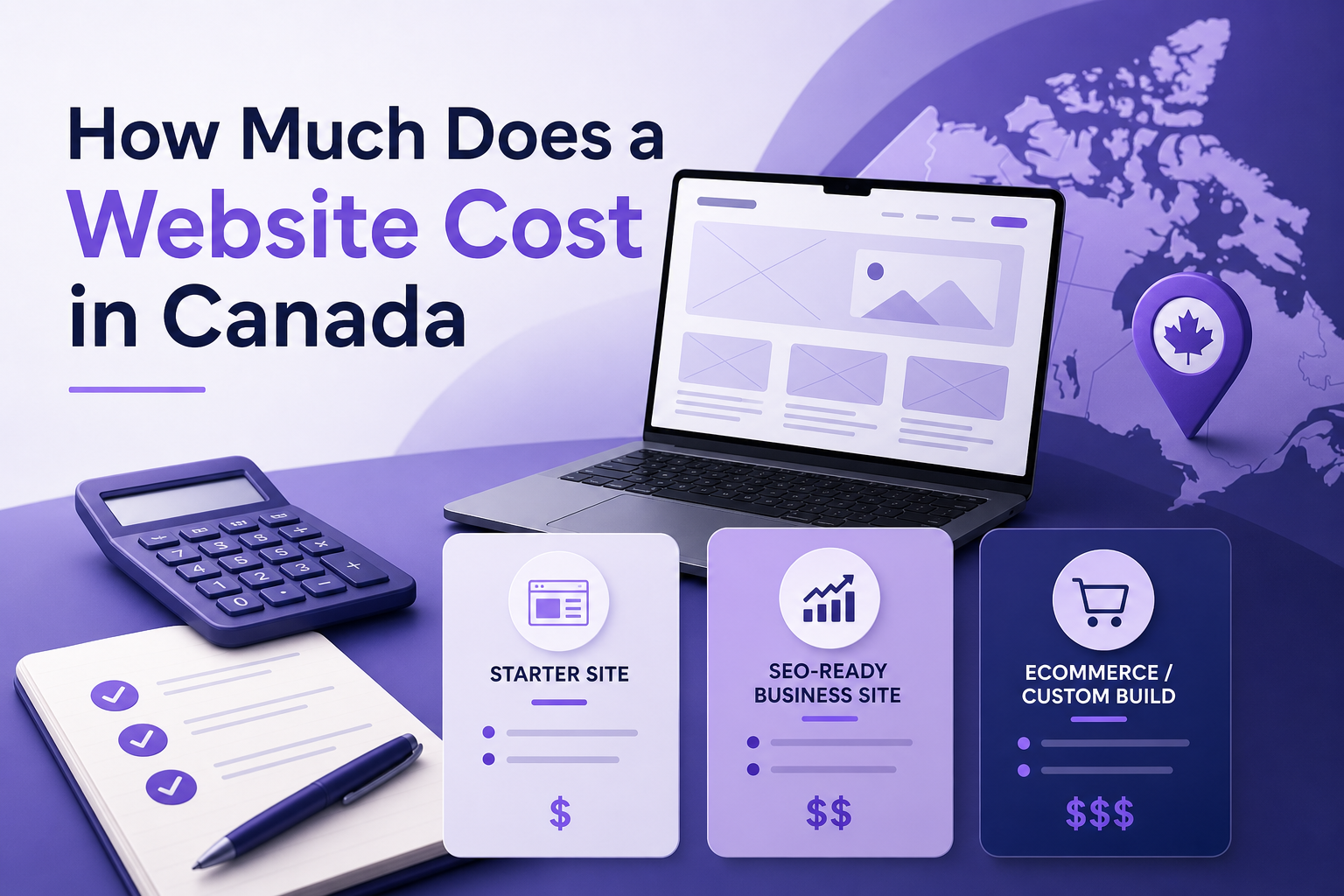 Website cost in Canada pricing layers for starter, SEO-ready, and ecommerce websites